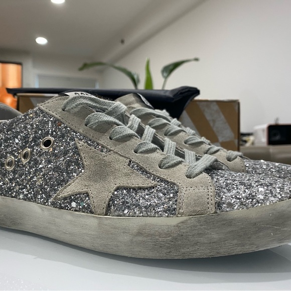 Authentic Golden Goose Silver Glitter Superstar Sneakers Size 36 - Picture 11 of 14